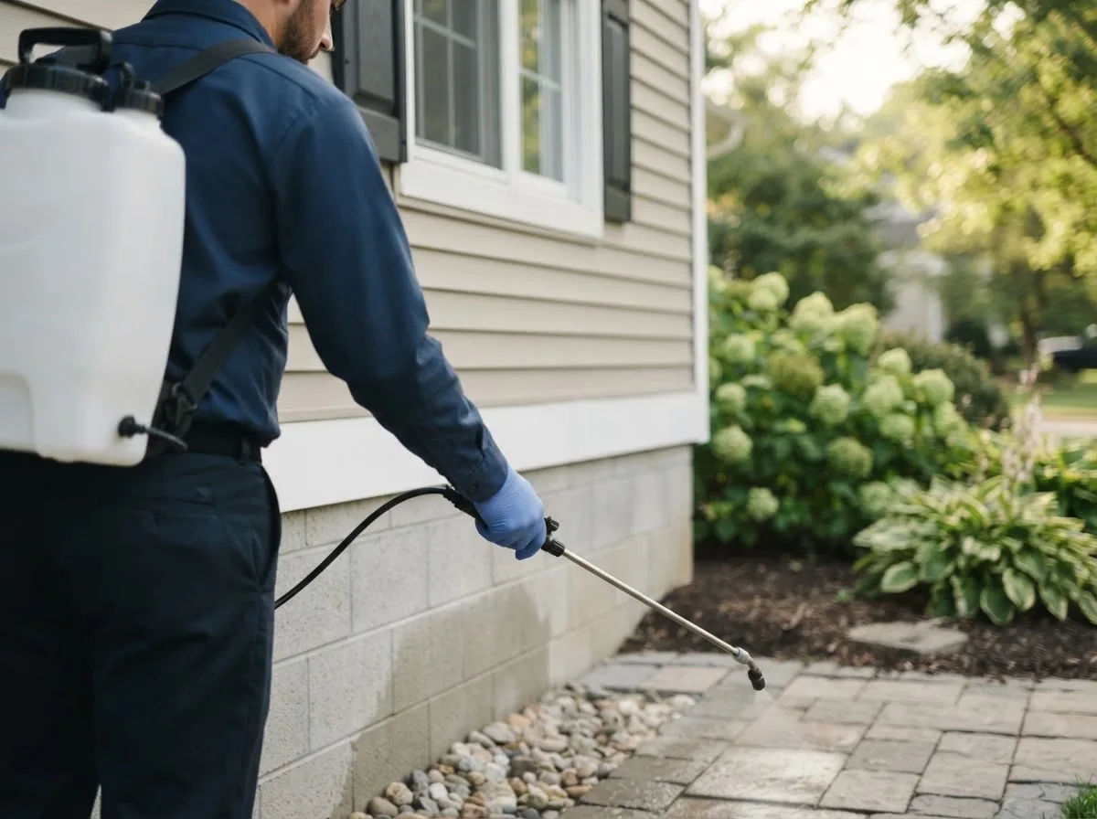 Pest control technician inspecting a home in Hudson, MA